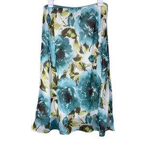 [CONNECTED Apparel] Teal & White Floral Print Low Rise Midi Skirt Women‘s Size L